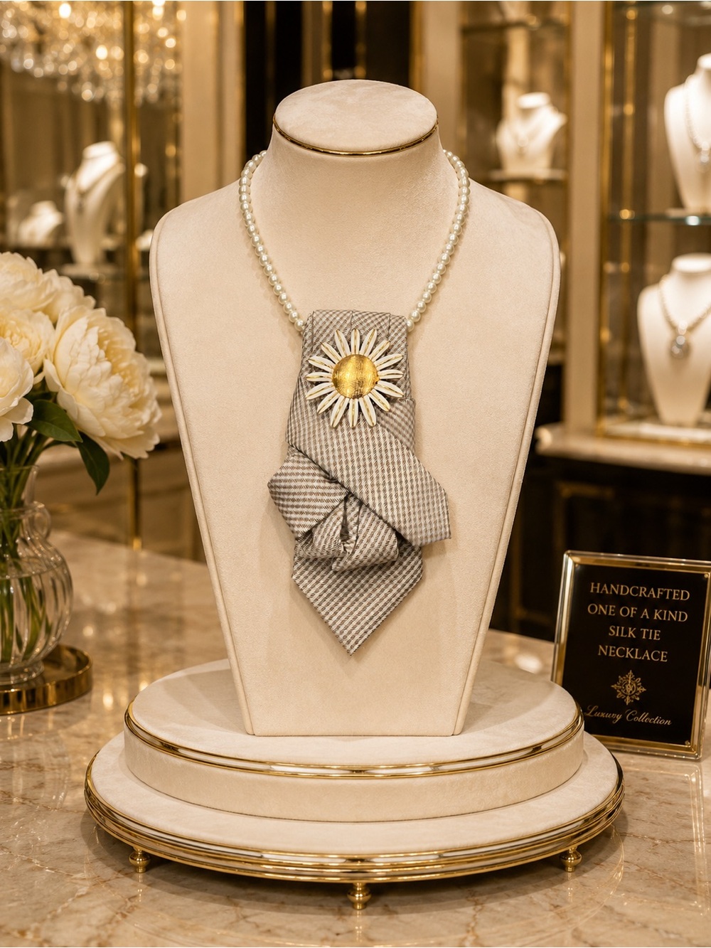 Handcrafted Silk Tie Necklace Statement Jewelry One of a Kind Wearable Art